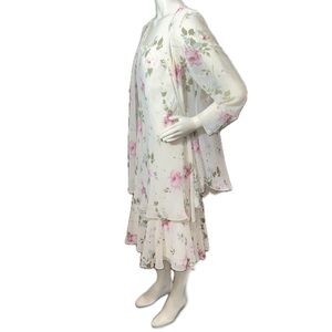 👗🌸 J.B.S. LTD. Vintage 90s Pastel Floral Chiffon 2-Piece Tiered Midi Dress | 10